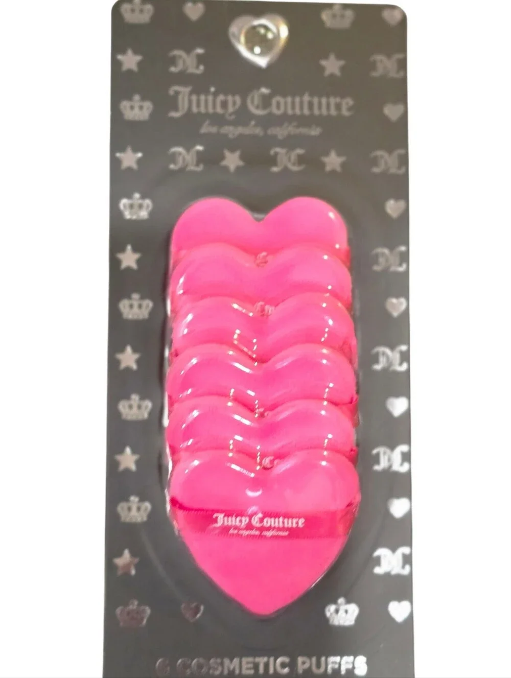 Juicy Couture Set Of 6 Heart-Shaped Cosmetic Puffs- Pink